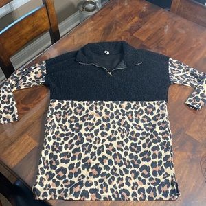 Gtok kids boutique leopard print and black half zip pullover